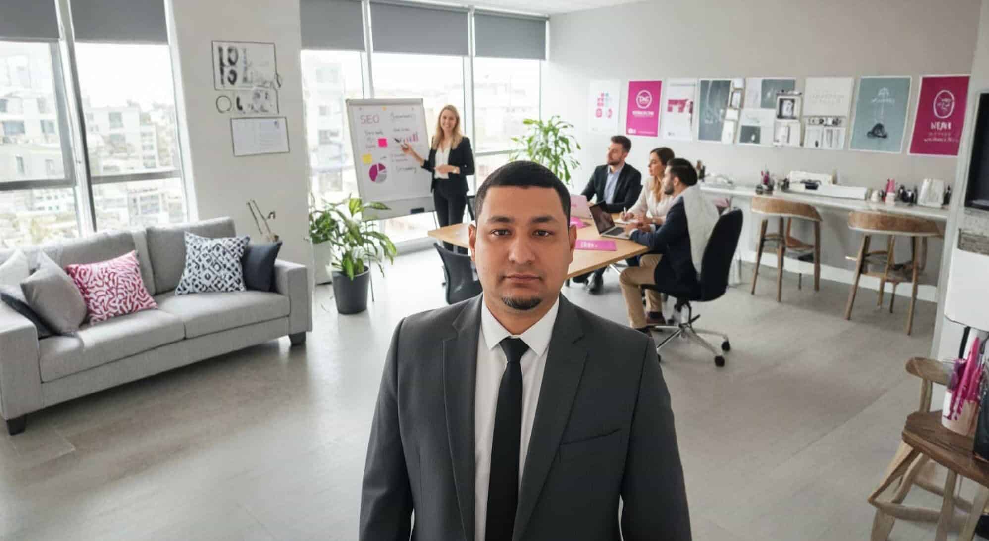 diseñador de magenta PMD en una reunion de marketing digital